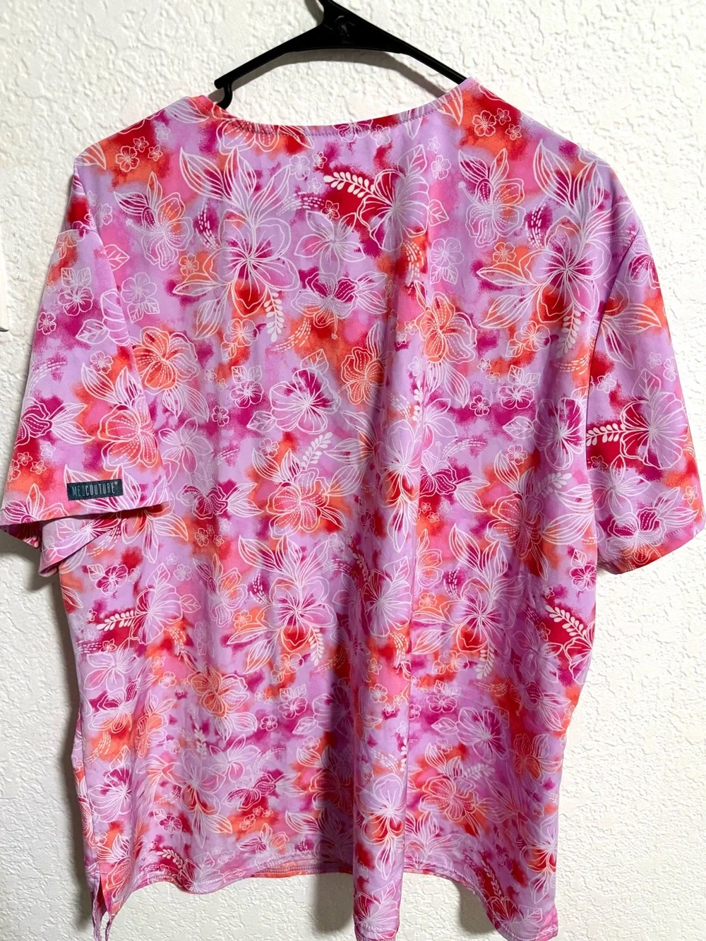 Floral V-Neck Short Sleeved Top - Pink & Coral Size 3X - Picture 2 of 3